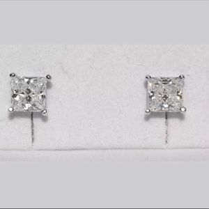 2.0CT Princess Diamond 14K GOLD Studs